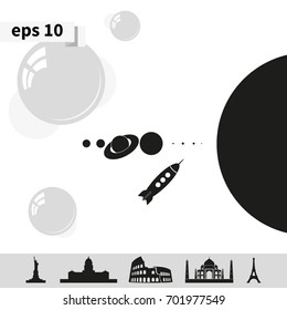 Rocket  and solar system icon.