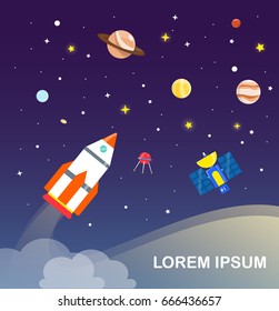 rocket and solar system Infographics Flat design. Vector illustration