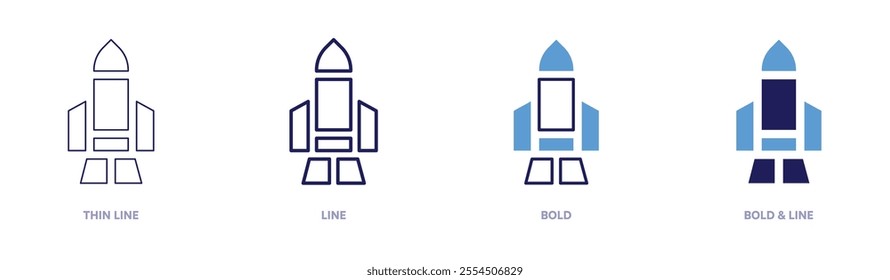 Rocket solutions icon in 4 different styles. Thin Line, Line, Bold, and Bold Line. Duotone style. Editable stroke.