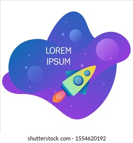 Rocket in space abstract liquid background. Space background. Rocket flies. Galaxy pattern