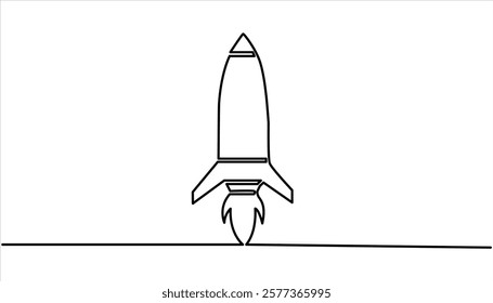 Rocket space aircraft continuous one line drawing. Hand Drawn Symbol Vector Illustration