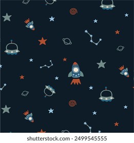 Rocket Space All over Pattern for Kids