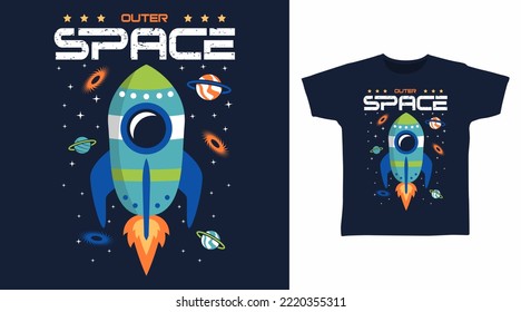 Rocket space cartoon tshirt art design