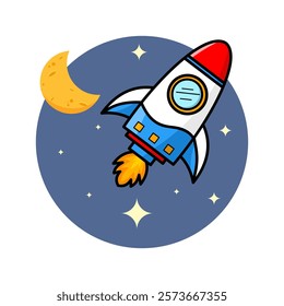 Rocket in the space cartoon vector illustration.