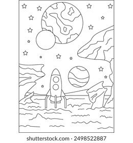 Página de libro para colorear de Rocket Space para niños o adultos adultos adultos creativos para colorear actividad de relajación consciente