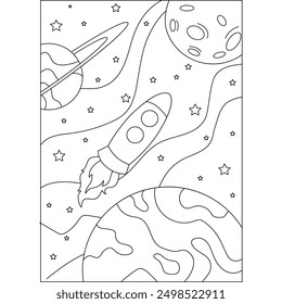 rocket space coloring book page for kids or grown adults creative coloring mindful relaxation activity