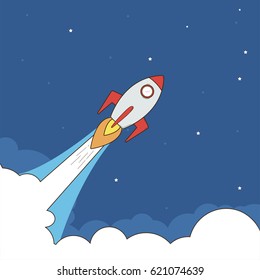 Rocket in the space. concept of business launch start Up, illustration rocket.