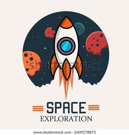 Rocket for Space Exploration with Planet and Galaxy Scenery, Perfect for Prints, Apparel, and More
