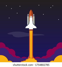 rocket in space flat design