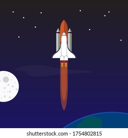 rocket in space flat design