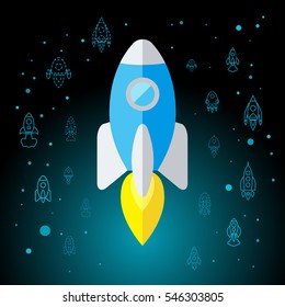 Rocket In Space Flat Icon Isolated. Startup Vector Symbol