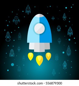 Rocket In Space Flat Icon Isolated. Startup Vector Symbol
