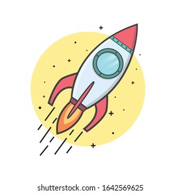 rocket in space flat illustration