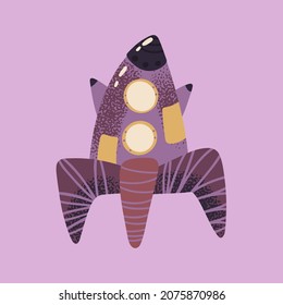 Rocket for space flight in hand draw style. Vector illustration for posters, prints and cards