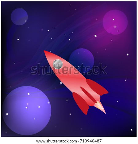 A rocket in space . Galaxy . Vector illustration .