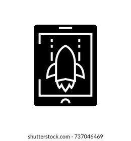 rocket space game icon, vector illustration, black sign on isolated background