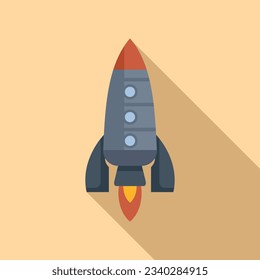 Rocket space icon flat vector. Spaceship launch. Smoke idea