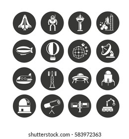 rocket and space icon set in circle buttons