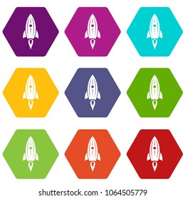 Rocket space icons 9 set coloful isolated on white for web