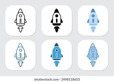  rocket space icons with various design styles	