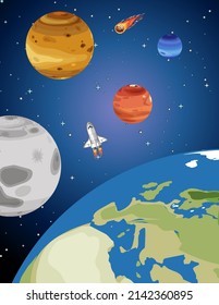 A rocket in the space illustration