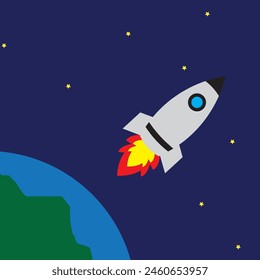 rocket in space illustration vector