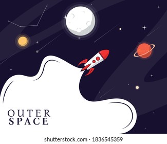 Ilustración de cohetes en el paisaje espacial 