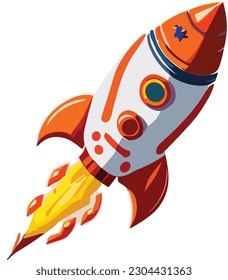 Rocket in space launch. Spaceship icon in flat design. Vector illustra