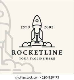 rocket space line art simple vintage vector illustration template icon graphic design. spaceship linear sign or symbol for company