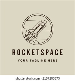 rocket space line art simple vintage vector illustration template icon graphic design. spaceship linear sign or symbol simple minimalist with circle badge