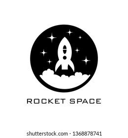 rocket in space logo with stars and cloud - clip art vector