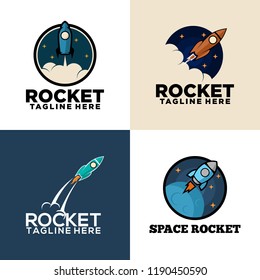 Rocket space mission badges and logo emblems