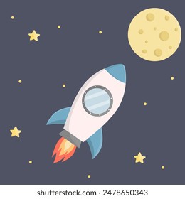 rocket in space, Rocket and moon cartoon