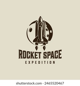 rocket space and moon logo vector vintage illustration template icon graphic design . aerospace sign and symbol for astronomy concept with retro style