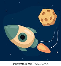 rocket with space moon scene