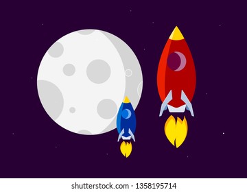 rocket in space and moon, vector illustration, eps 10