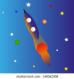 Rocket in space, the planet around the star