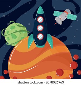 rocket space planet and satellite