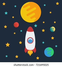 Rocket to the space and planets ,star , sun and earth vector 