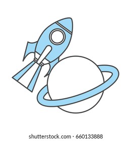 rocket space with saturn planet