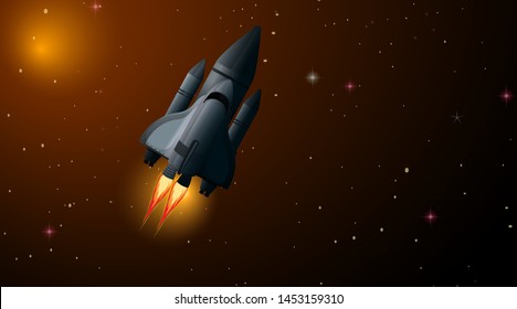 Rocket in space scene illustration