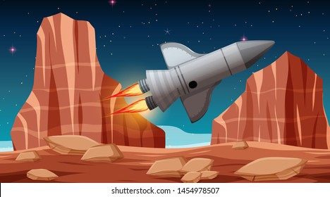 Rocket in space scene illustration