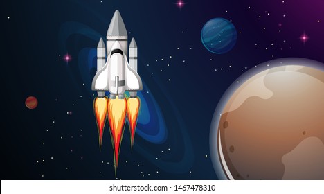 Rocket in space scene illustration