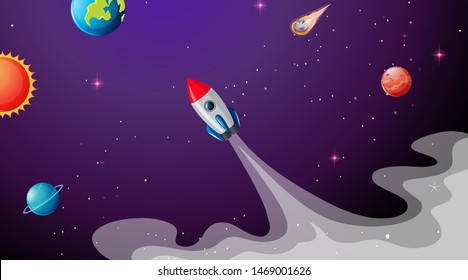 Rocket in space scene illustration