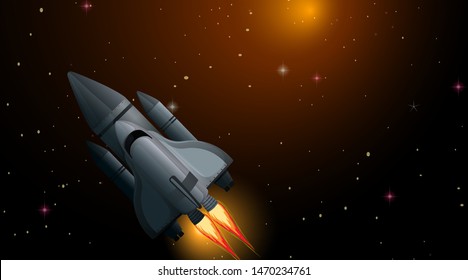 Rocket in space scene illustration