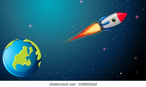 Rocket in space scene illustration