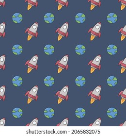rocket space seamless pattern background