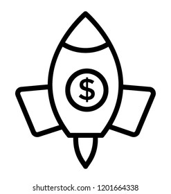 Rocket space ship with dollar sign, business startup icon 