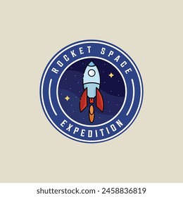 rocket space ship emblem logo vector illustration template graphic design. aerospace sign and symbol for astronomy concept with circle badge typography style