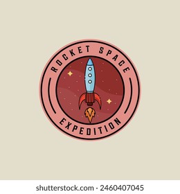 rocket space ship emblem logo vector illustration template graphic design. aerospace sign and symbol for astronomy concept with circle badge typography style